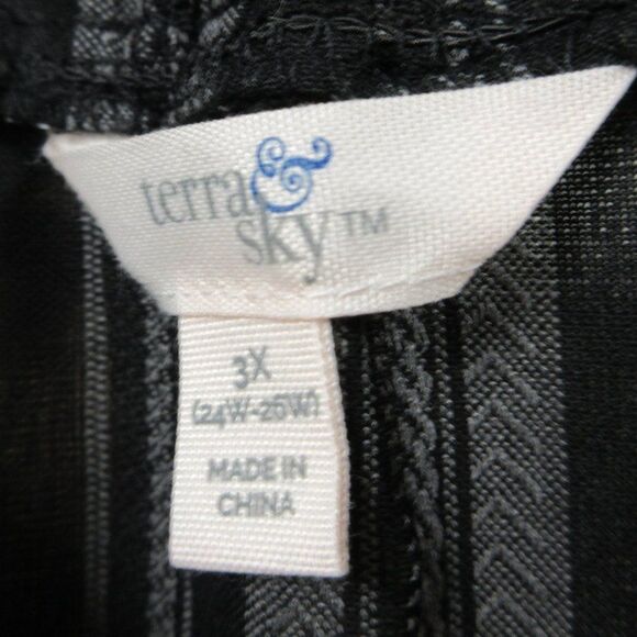 TERRA & SKY Peasant Tiered Long Sleeve Maxi Dress Plus 3X Ikat Stripe Black NWT - Picture 6 of 14